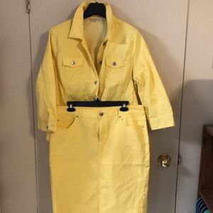 CLEO Jean JACKET + SKIRT Denim YELLOW Sz L 14